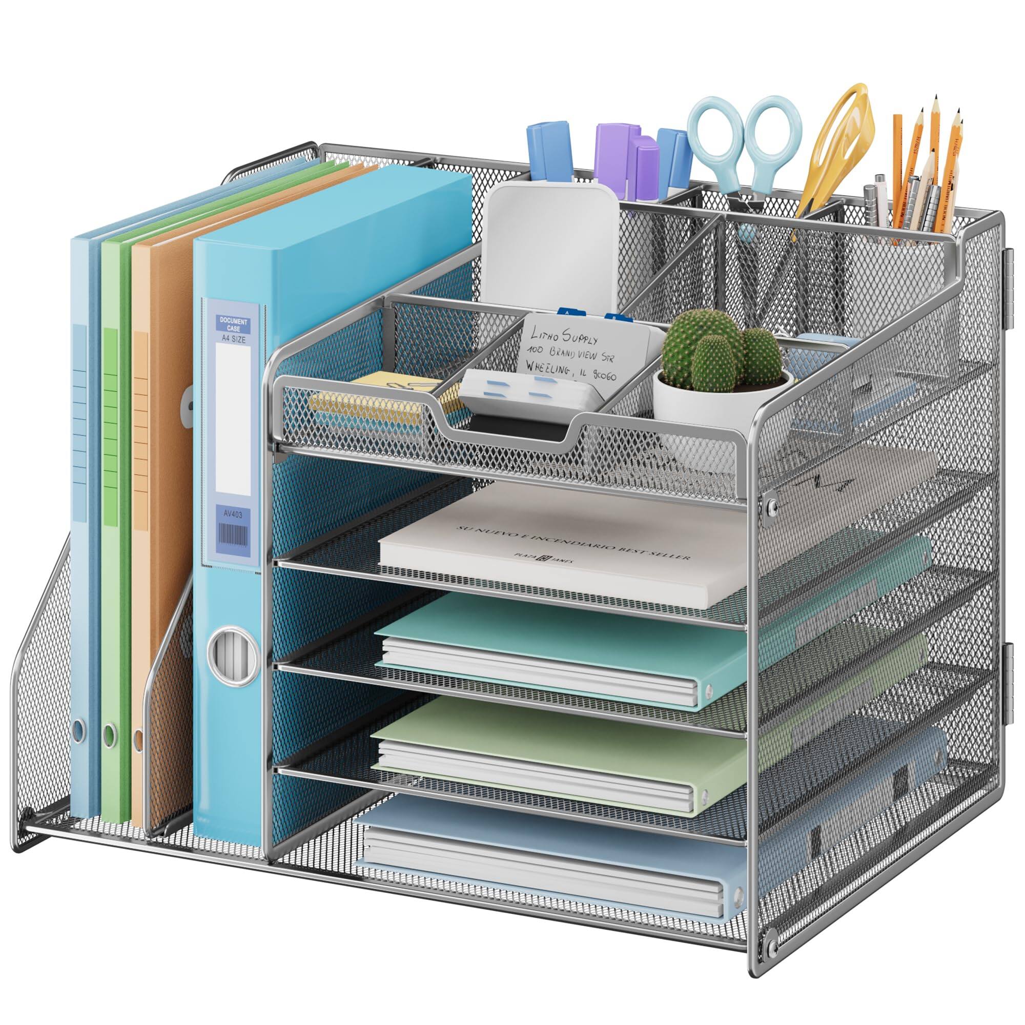 Dapper Styles Desk Organizer 5 tier Metal Mesh Paper Letter Tray With 2 ...