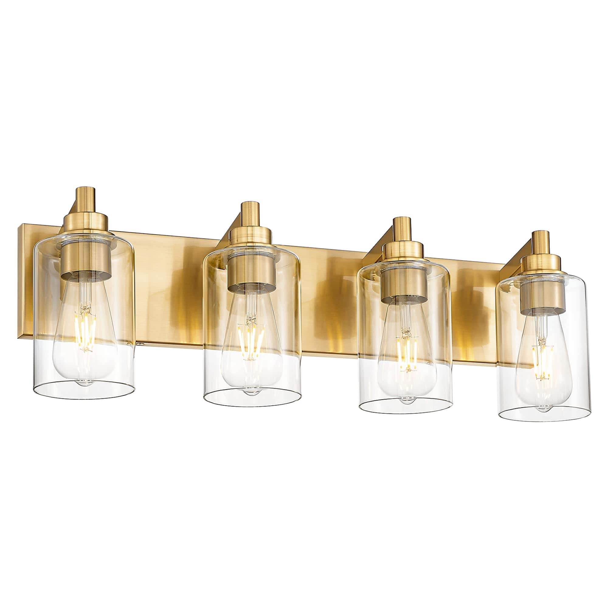 Cedar Assembly - Bathroom Light Fixtures Brushed Vanity With Cylinder Clear Glass Shade Modern Lighting Over Mirror Vl bg - Brushed Gold, Cylinder Glass Shade 4-Light