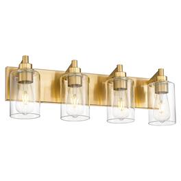 Cedar Assembly - Bathroom Light Fixtures Brushed Vanity With Cylinder Clear Glass Shade Modern Lighting Over Mirror Vl bg - Brushed Gold, Cylinder Glass Shade 4-Light