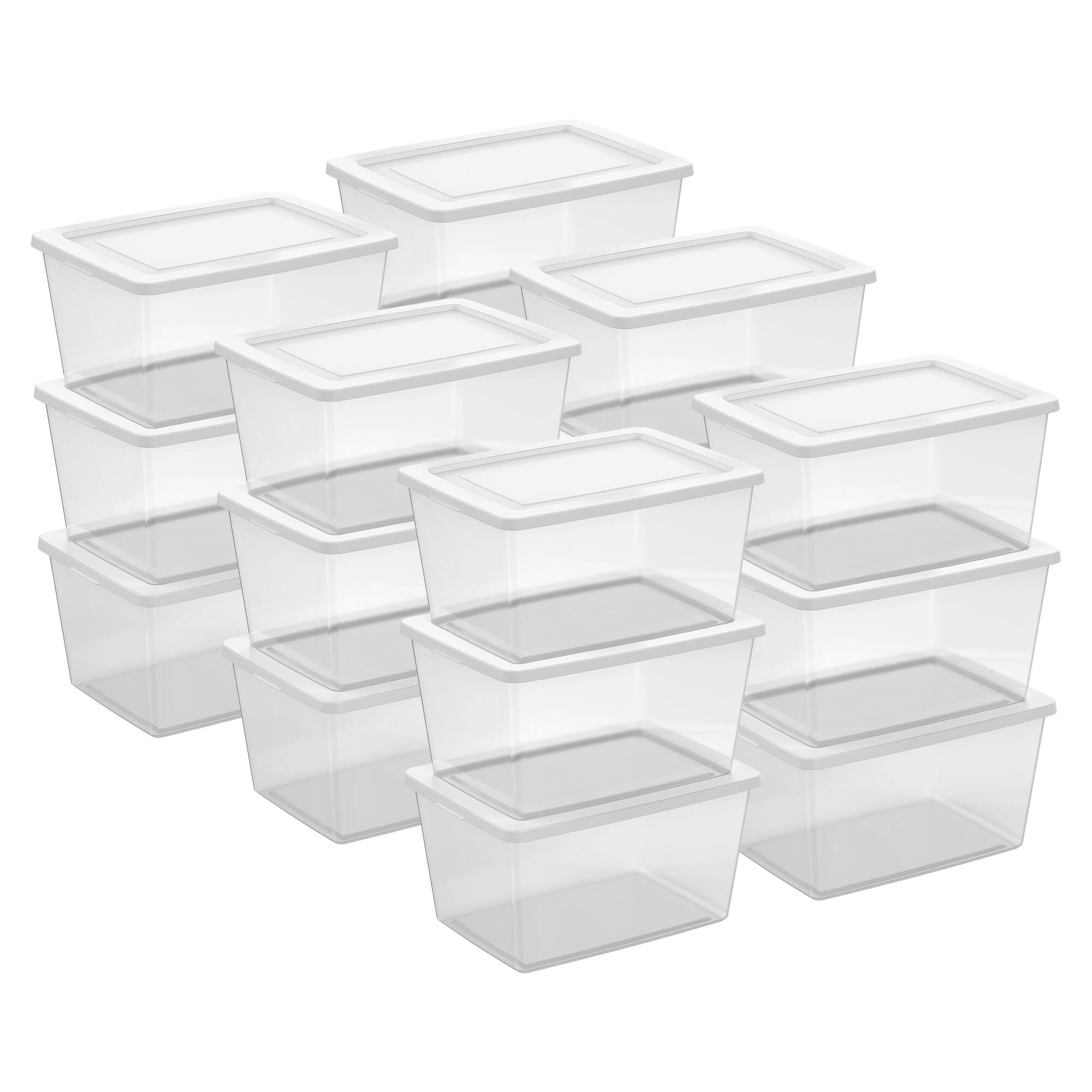 Front. Sterilite - Sterilite 58 Qt Storage Boxes, Clear Plastic Containers w/ Lid, Set of 18, White.