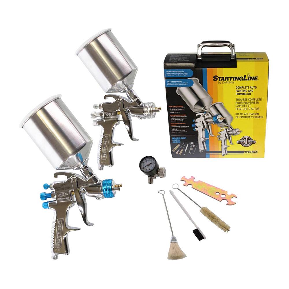 STARTINGLINE by Devlbiss COMPLETE AUTO PAINTING AND PRIMING KIT  
FLIVH O TROUSSE COMPLETE POUR PULVERISER L'APPRET ET LA PEINTURE D'AUTOS  
KIT DE APLICACION DE PINTURA Y PRIMER