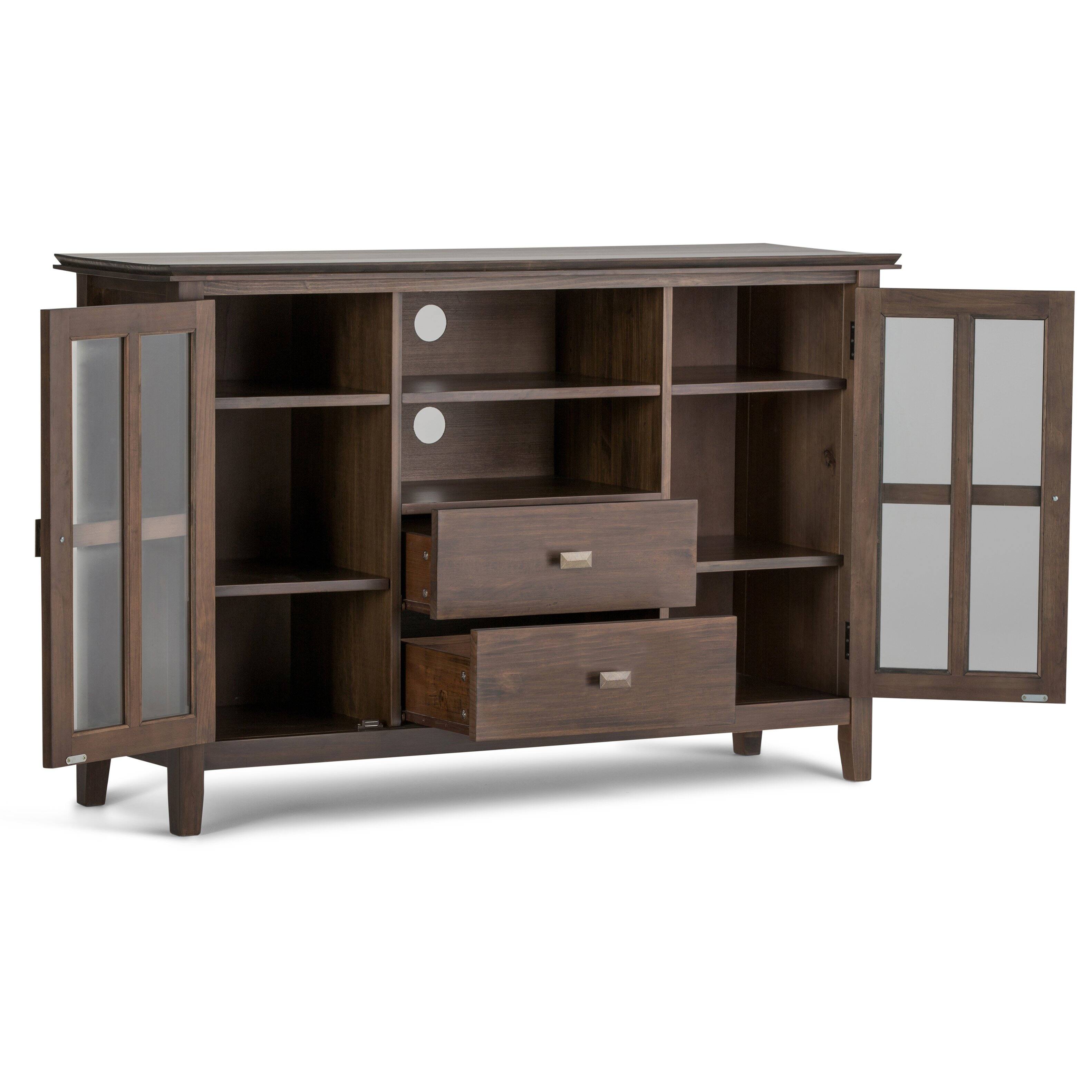 Left. Simpli Home - Artisan SOLID WOOD Tall TV Media Stand in Natural Aged Brown For TVs up to 60 in. - Natural Aged Brown.