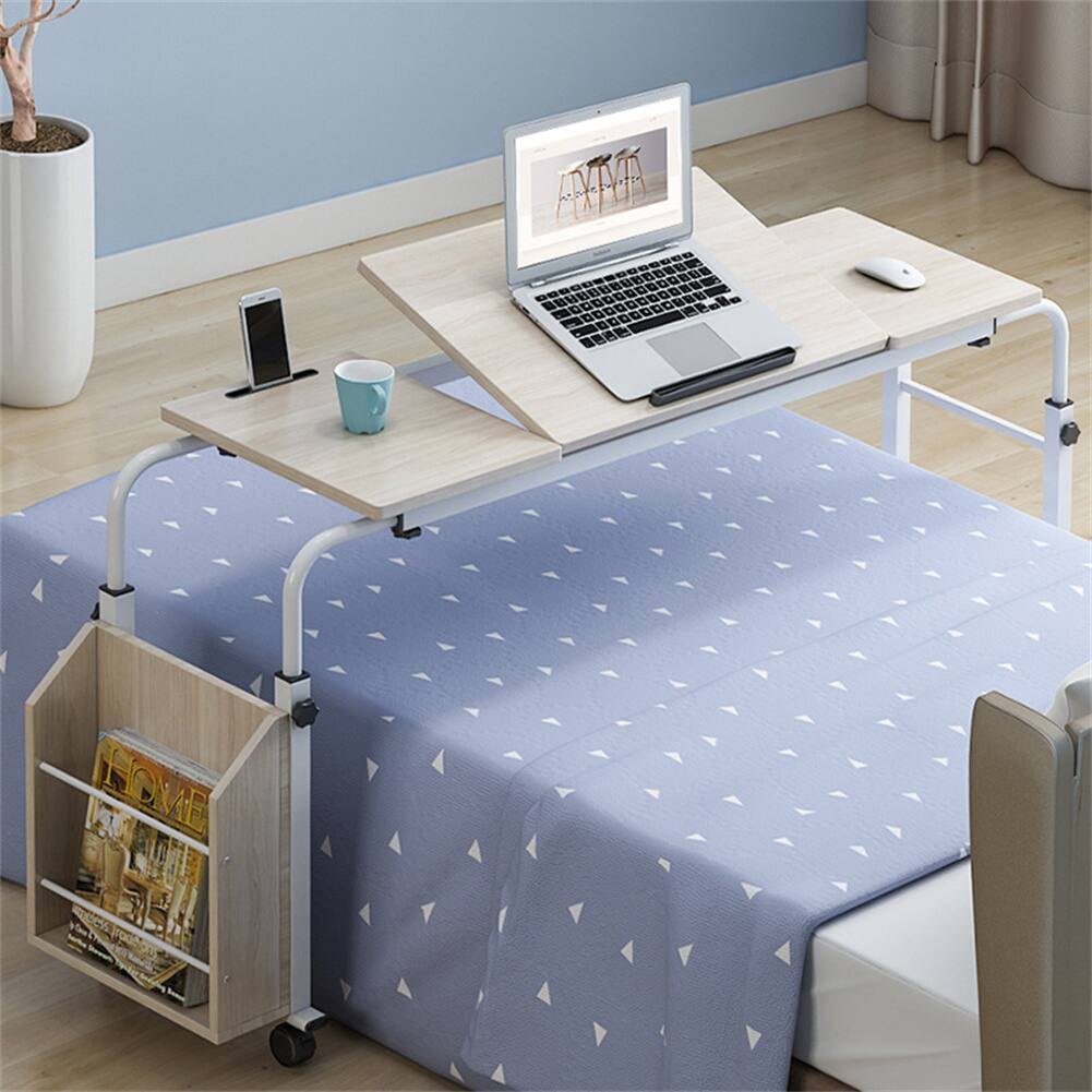 Front. Homhougo - Mobile Laptop Desk - Adjustable Height Cart Table with Wheels for Over-the-Bed Home Office Setup - White 120cm.