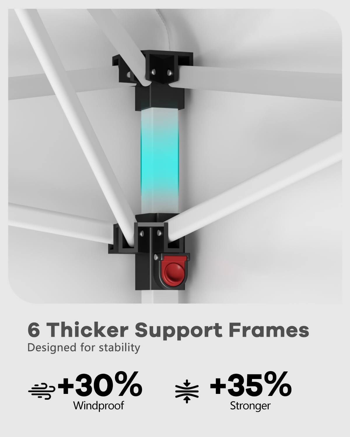 6 Thicker Support Frames  
Designed for stability  

+30% Windproof  
+35% Stronger