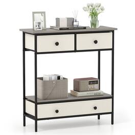 Gymax - Console Table w/ 3 Fabric Drawers 32'' Narrow Entryway Table w/Open Storage Shelf - Gray