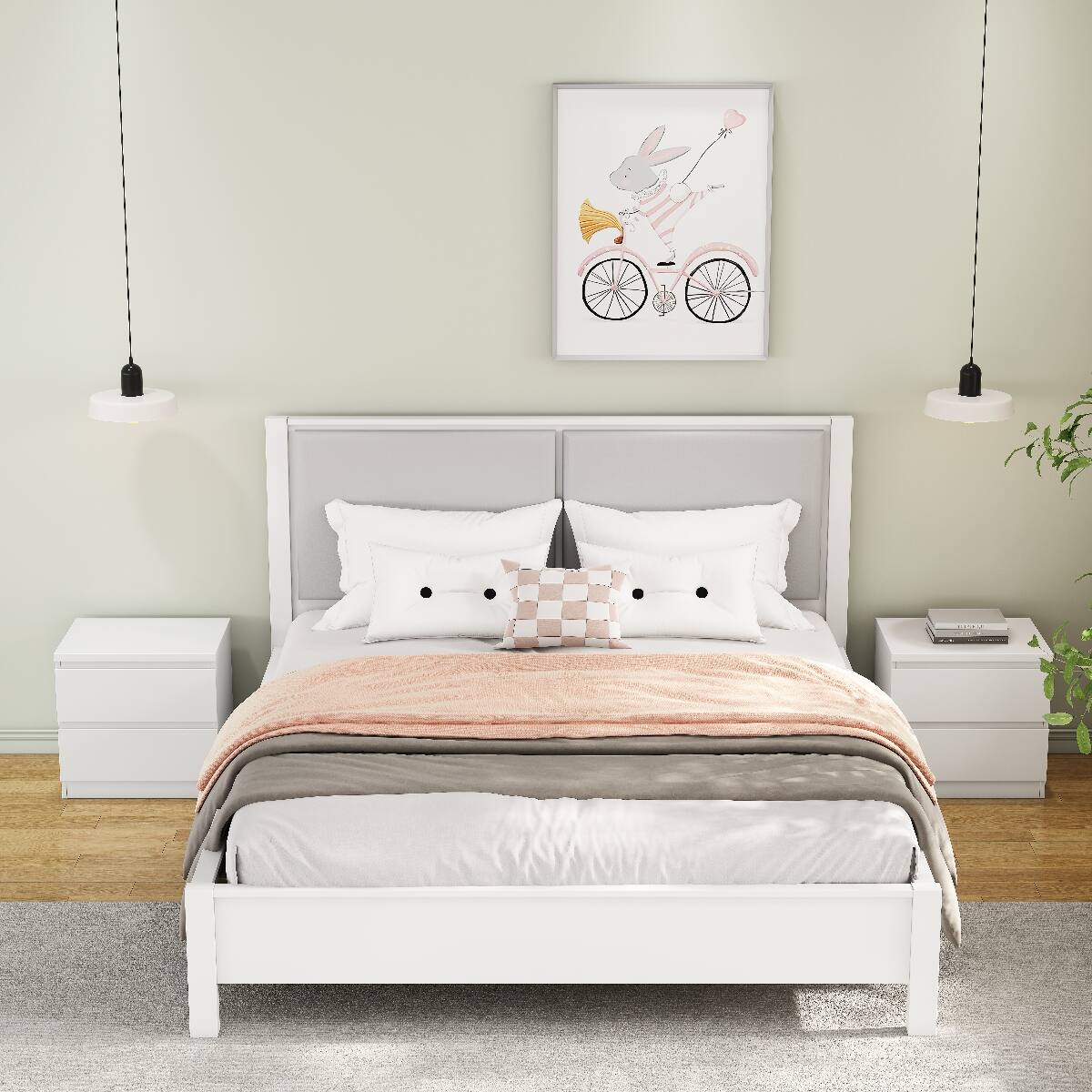Left. Loheer - Loheer White Nightstand with 2 Drawers, Handle-Free Design, Compact Bedroom Bedside Table - White.
