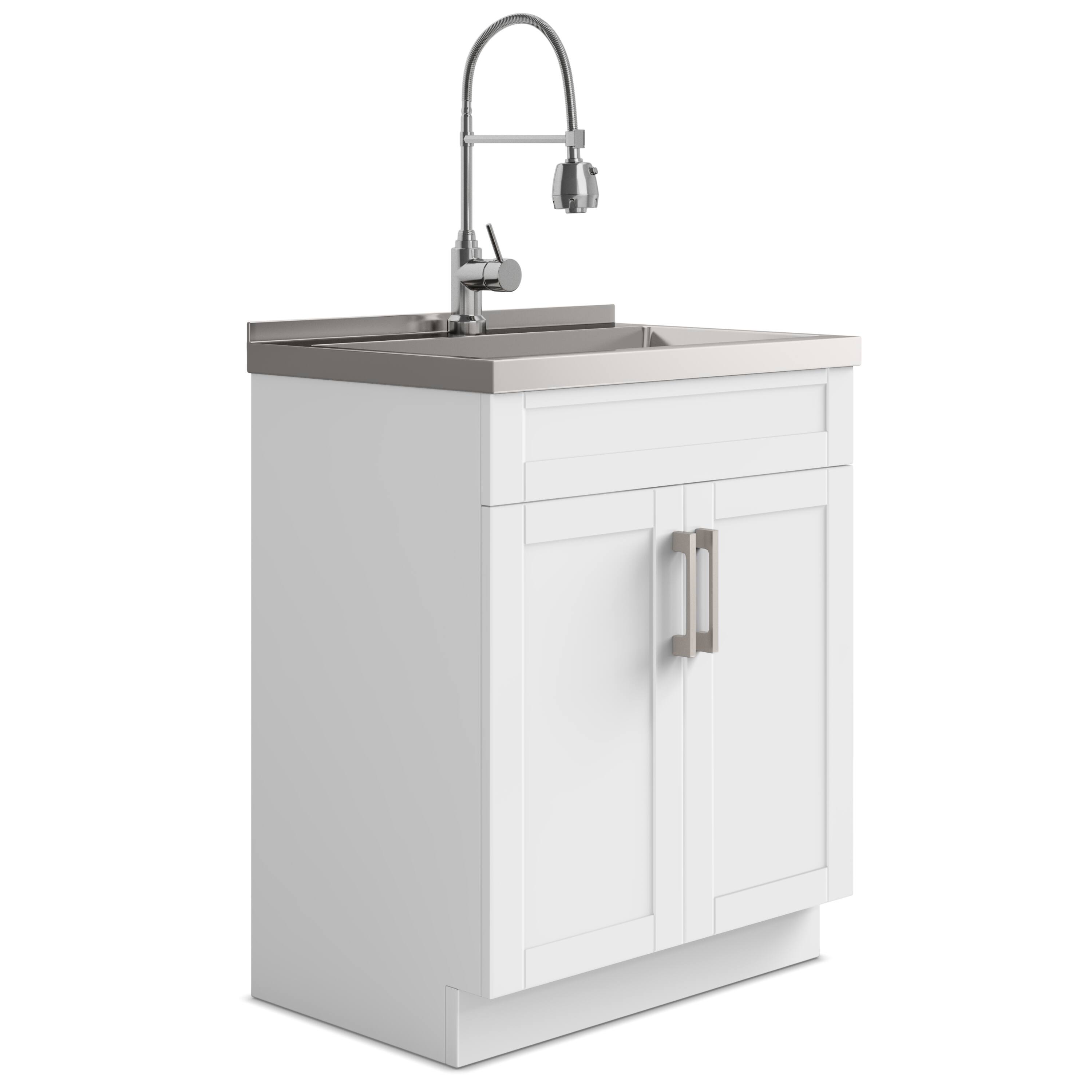 Front. Simpli Home - Hennessy  All-in-One 28-inch Utility Sink & Cabinet - Pure White.