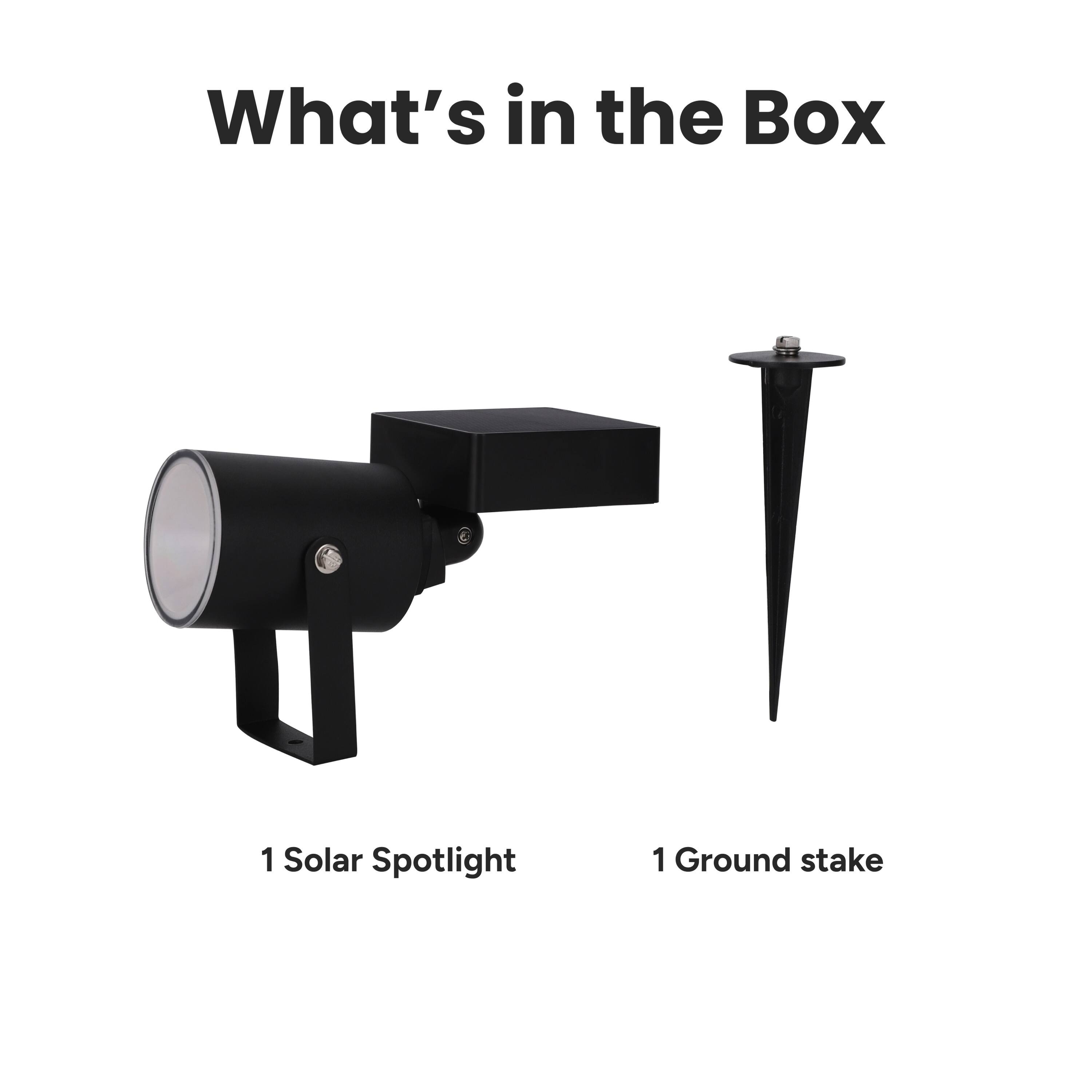 What's in the Box

1 Solar Spotlight  
1 Ground stake