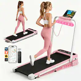 WELLFIT - Walking Pad with 10% Incline, 3.0HP Under Desk Treadmill for Home Office with App, Remote Control 350 lbs Capacity - Pink