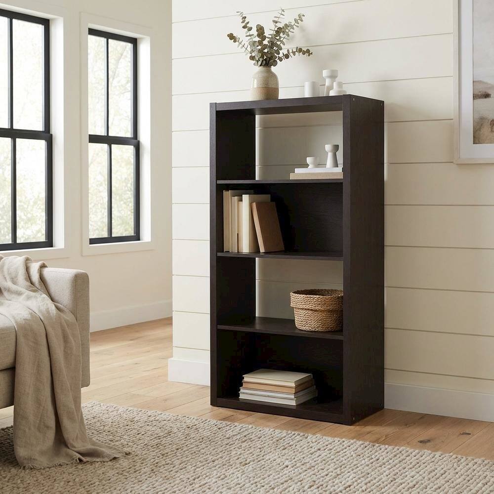 Left. FurniFact - Engineered Wood bookcase with sturdy construction and classic design - Dark Oak.