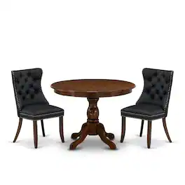 East West Furniture - 3 Piece Dining Set for Small Spaces Consists of a Round Kitchen Table - Brown