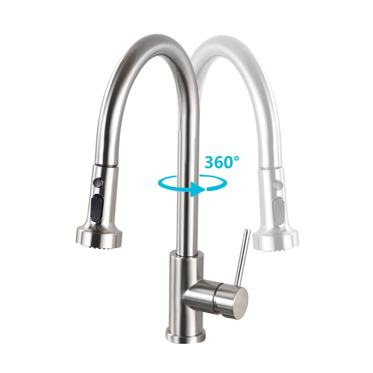 Alt View 1. Siljoy - Stainless Steel Pull Down Kitchen Faucet with Soap Dispenser Brushed Nickel - Brushed Nickel.