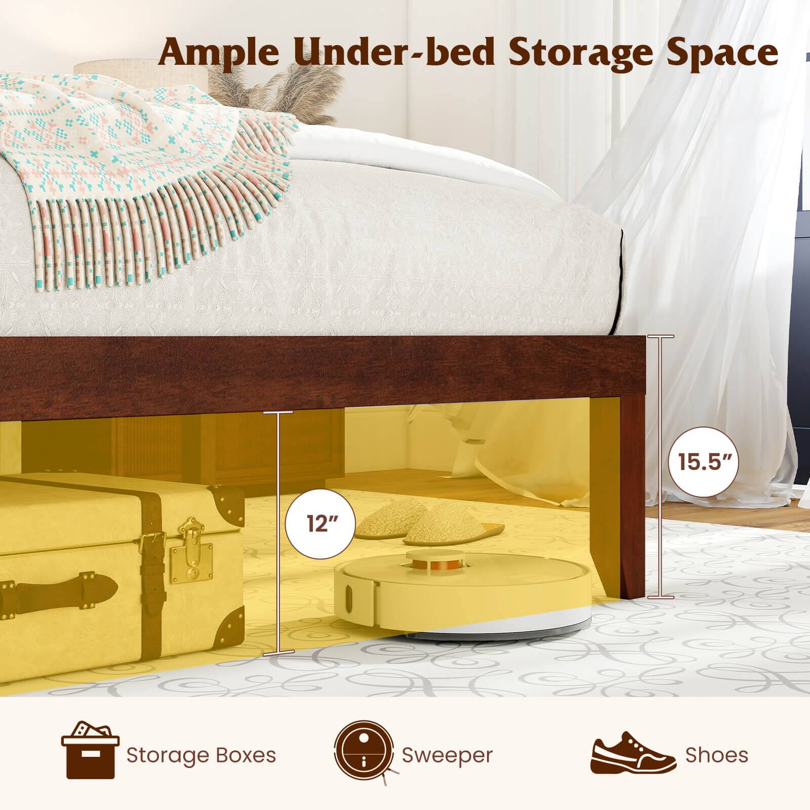 Ample Under-bed Storage Space

15.5" 12" Storage Boxes i Sweeper Shoes