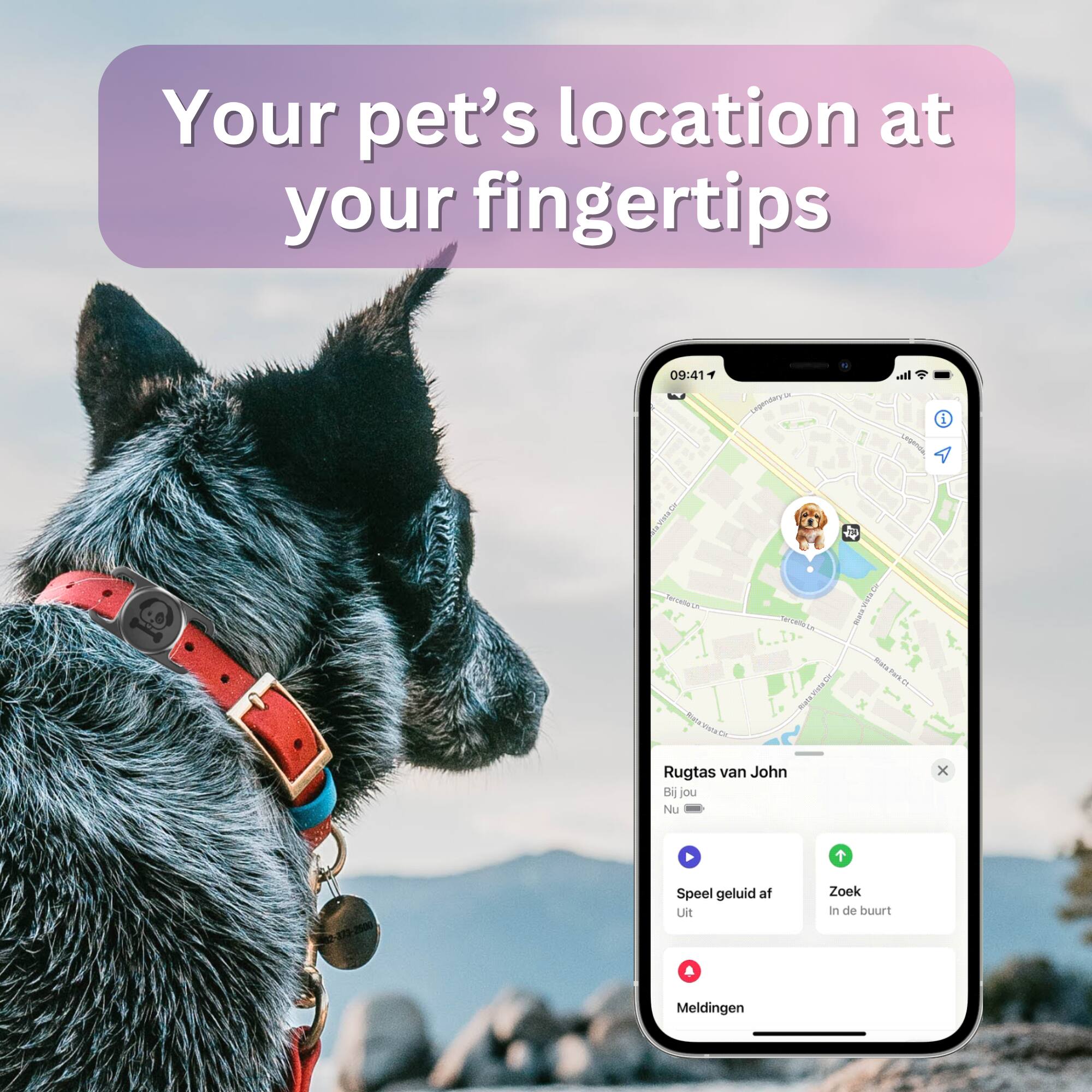 Your pet's location at your fingertips

09:41 - aggemaler - Ie pmI dve Necens , NCN i. SEREA I mata Sar .... -- maleeik I mata turs - Rugtas van John D jou Nu x T Speel geluid af Uit Zoek in de buurt Meldingen