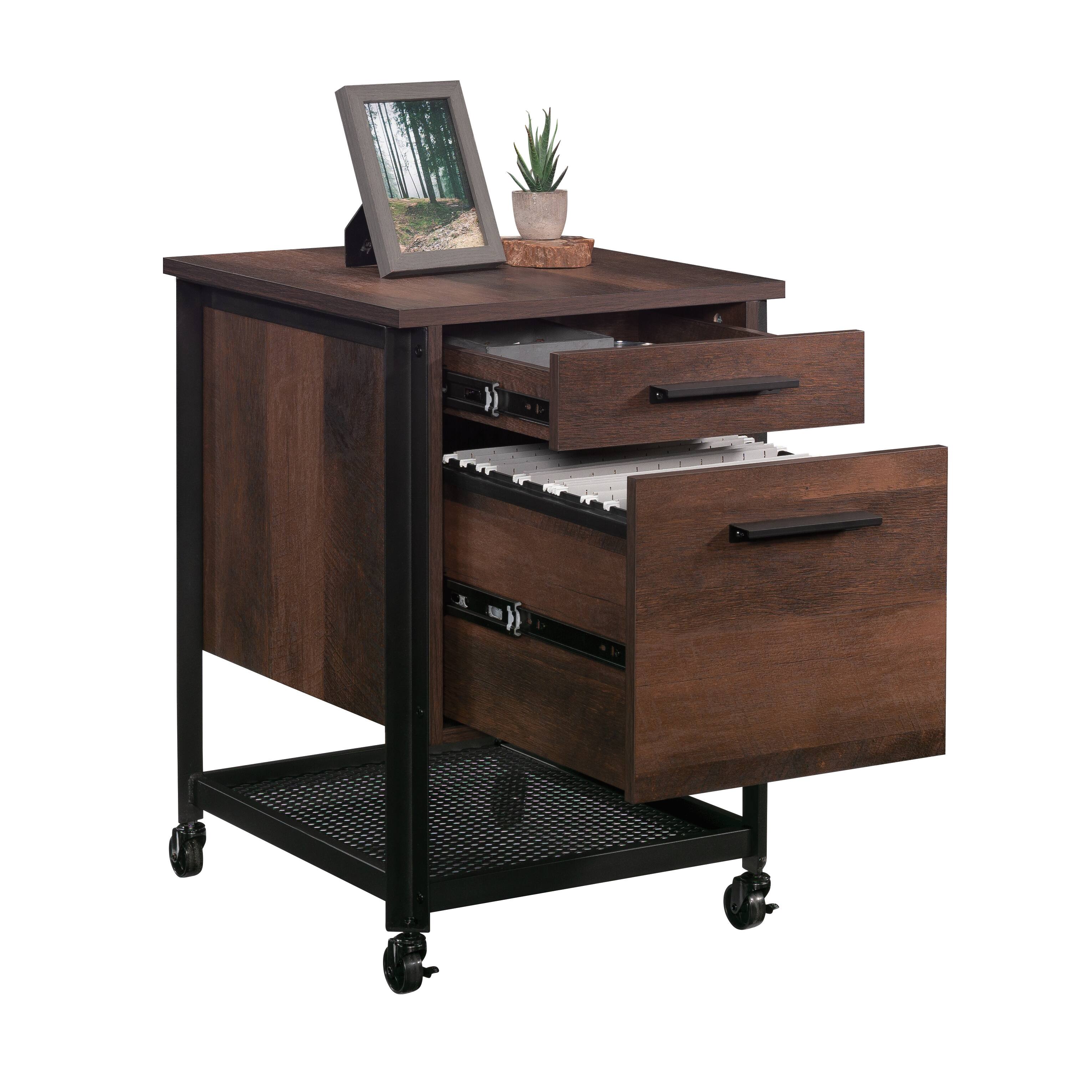 Alt View 1. TinyHomie - Pedestal File Cabinet Antique Dark Oak finish.