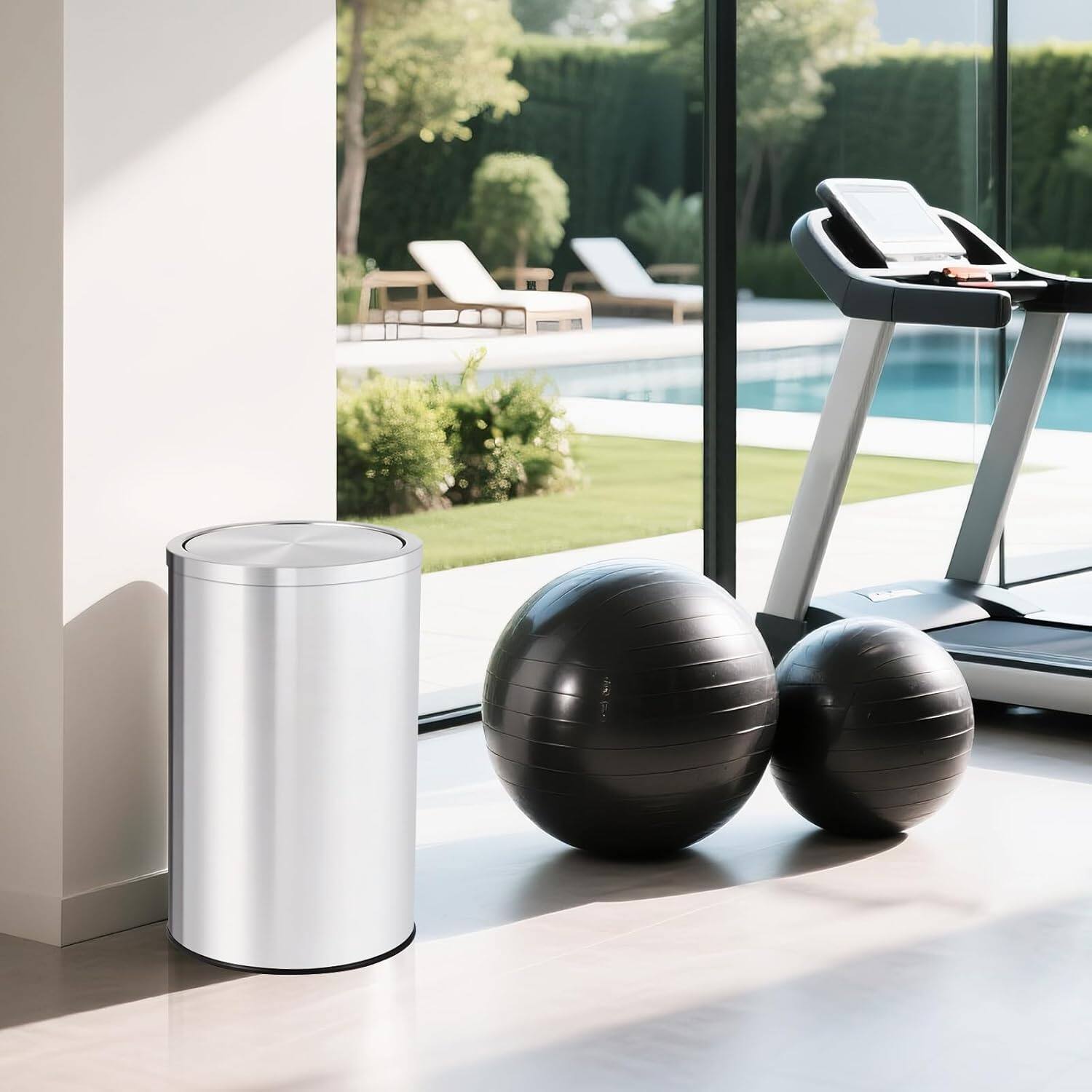 Alt View 1. Homhougo - 13 gal Stainless Steel Trash Can, 50 L Kitchen Garbage Can with Flipping Lid & Removable Inner Bucket - Silver.