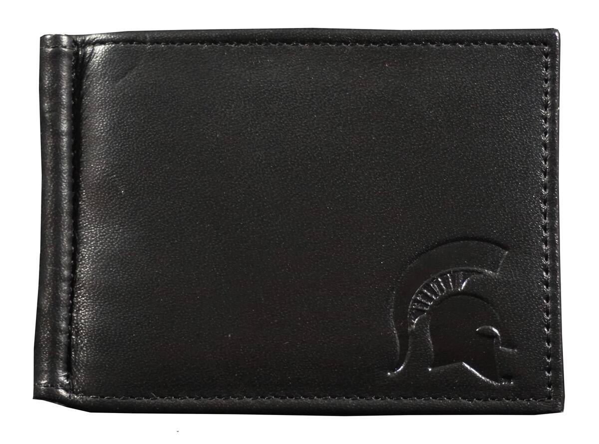 Front. Rico Industries - Michigan State Spartans Genuine Black Leather Money Clip Wallet RFID Blocking - Multi.
