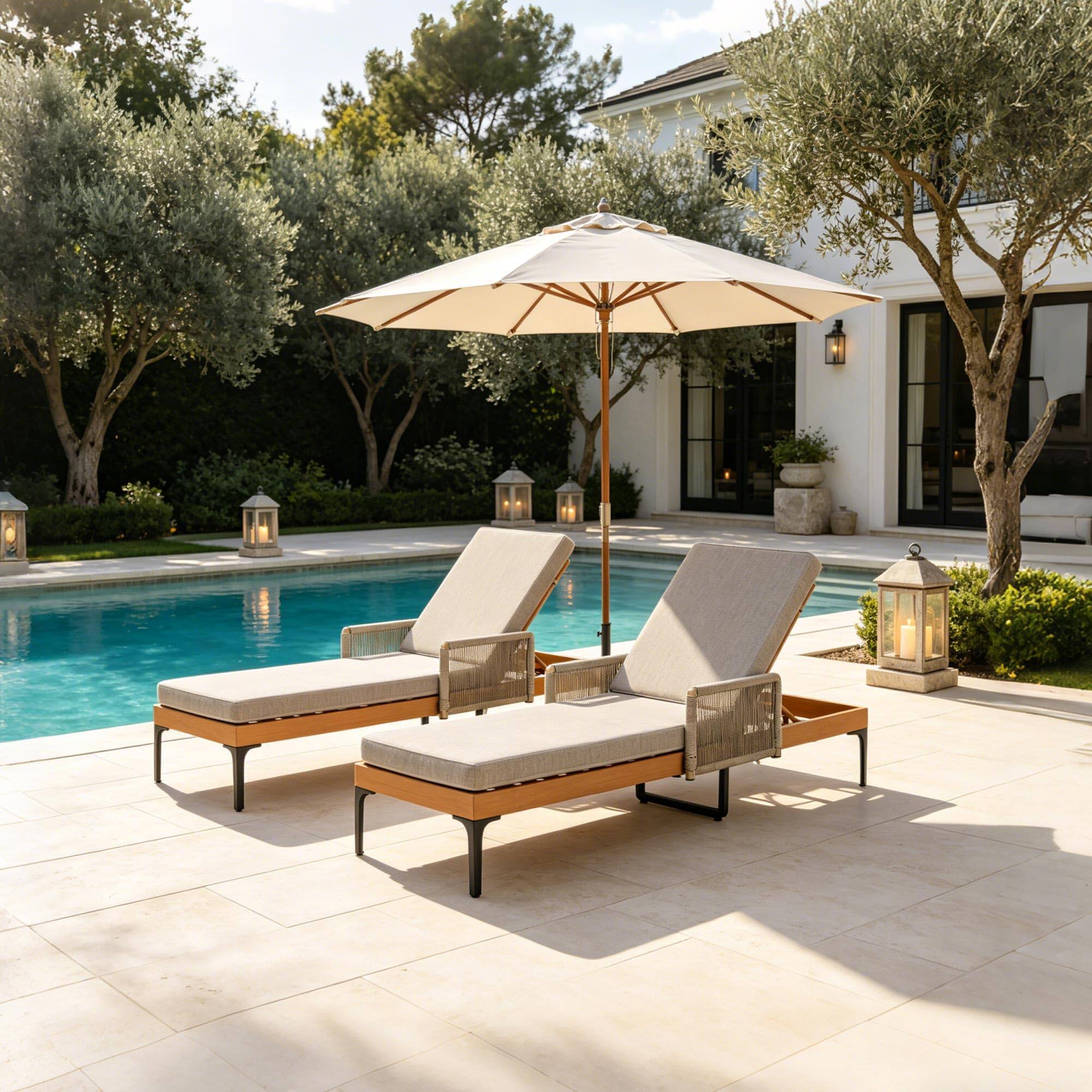 Angle. PURPLE LEAF - 1-Piece Outdoor Chaise Lounge Sunbrella Patio Lounge Chair Recliner and Cushion for Poolside Balcony Backyard - Beige.