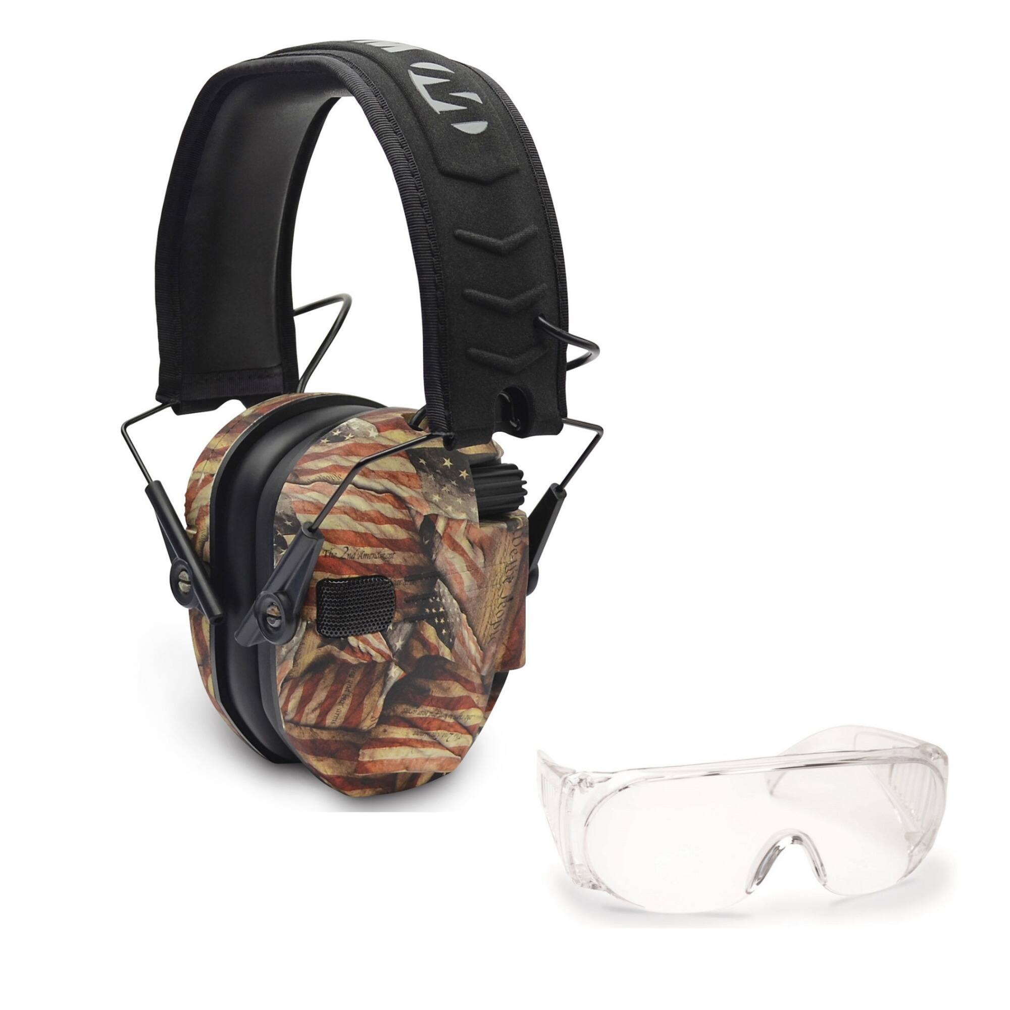 Back. Walkers - Walker’s Razor Slim Electronic Muff (American Flag) and OTG Shooting Glasses Kit - Brown.