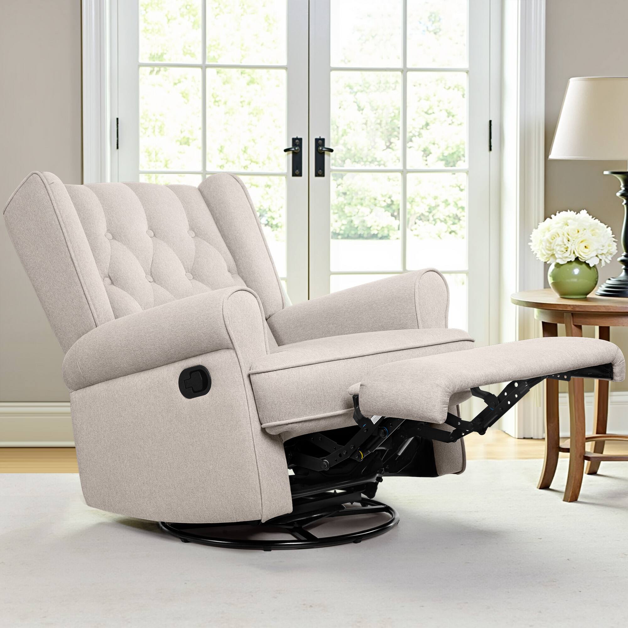 Alt View 6. KERDOM - Recliner Nursery Chair Swivel Glider, Rocking Living Room Single Sofa Ergonomic Accent Lounge Chair with Arm for Reading - Beige.