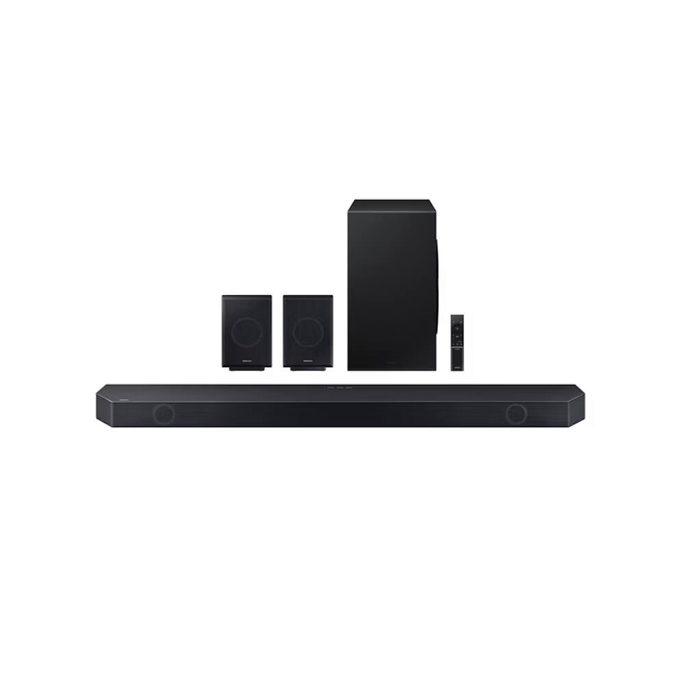Front. Samsung - 11.1.4 Ch Soundbar w/ Wireless Subwoofer & Rear Speakers, 656W, HW-Q990C, Dolby Atmos, DTS:X, Q-Symphony, Built-in Alexa - Black.