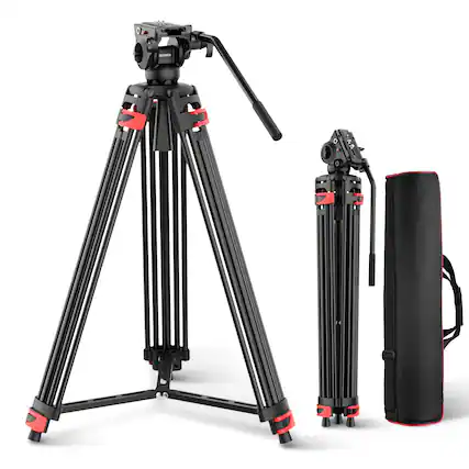 Front. Neewer - 74" Fluid Head Video Tripod - with Smooth Damping & Quick Release Plate (Manfrotto 501 Compatible) - Black.