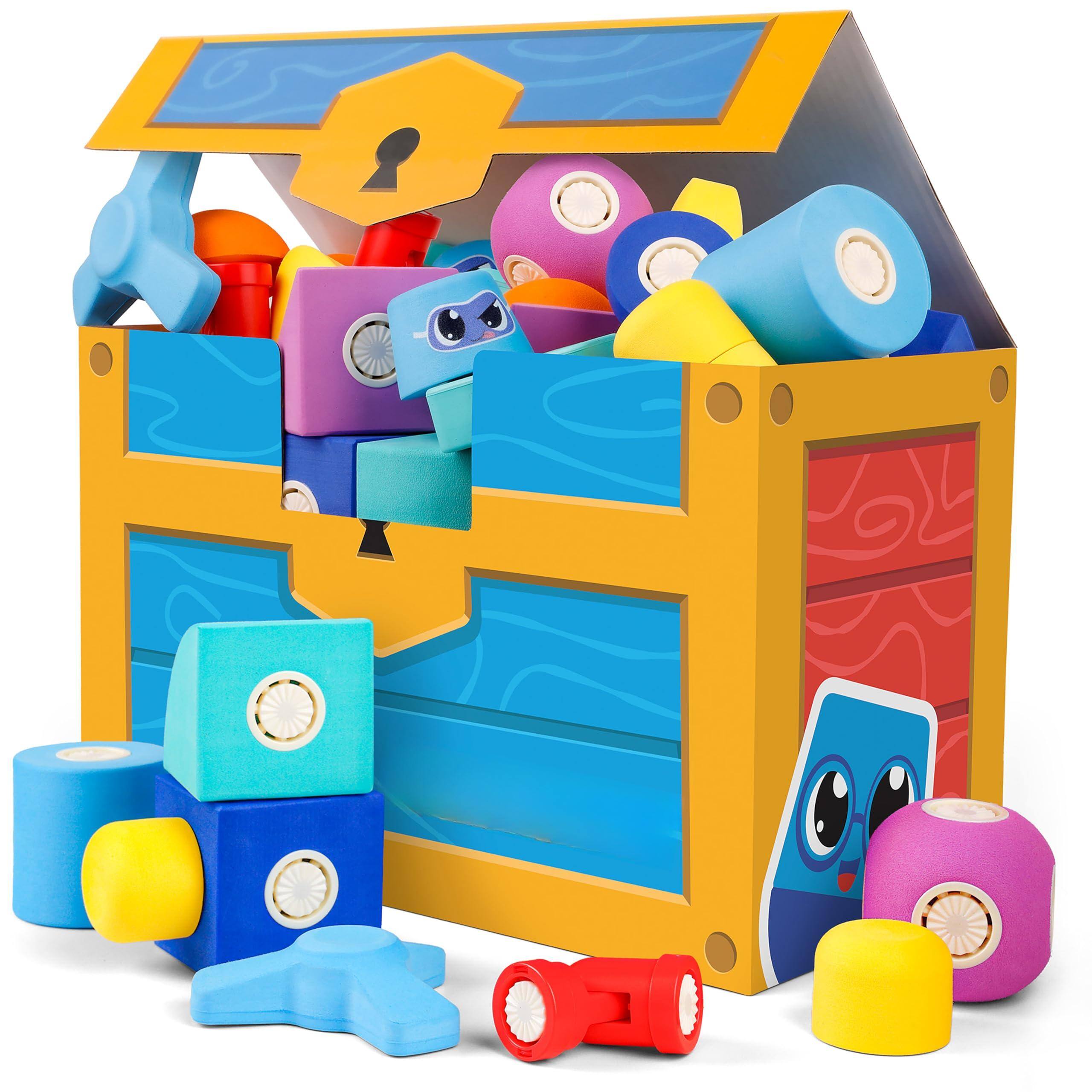 Front. NICHOLAS KLEIN - Magnetic Foam Bath Building Blocks - 50-piece Trunk Set Toys Bathtub Sensory Engineering For 3-5 - 50 Piece Trunk Set.