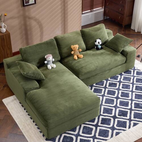 Angle. Anysun - Corduroy Compressed Sofa - Soft & Skin-Friendly, Includes 3 Back Cushions & 2 Throw Pillows for Living Room - Green.