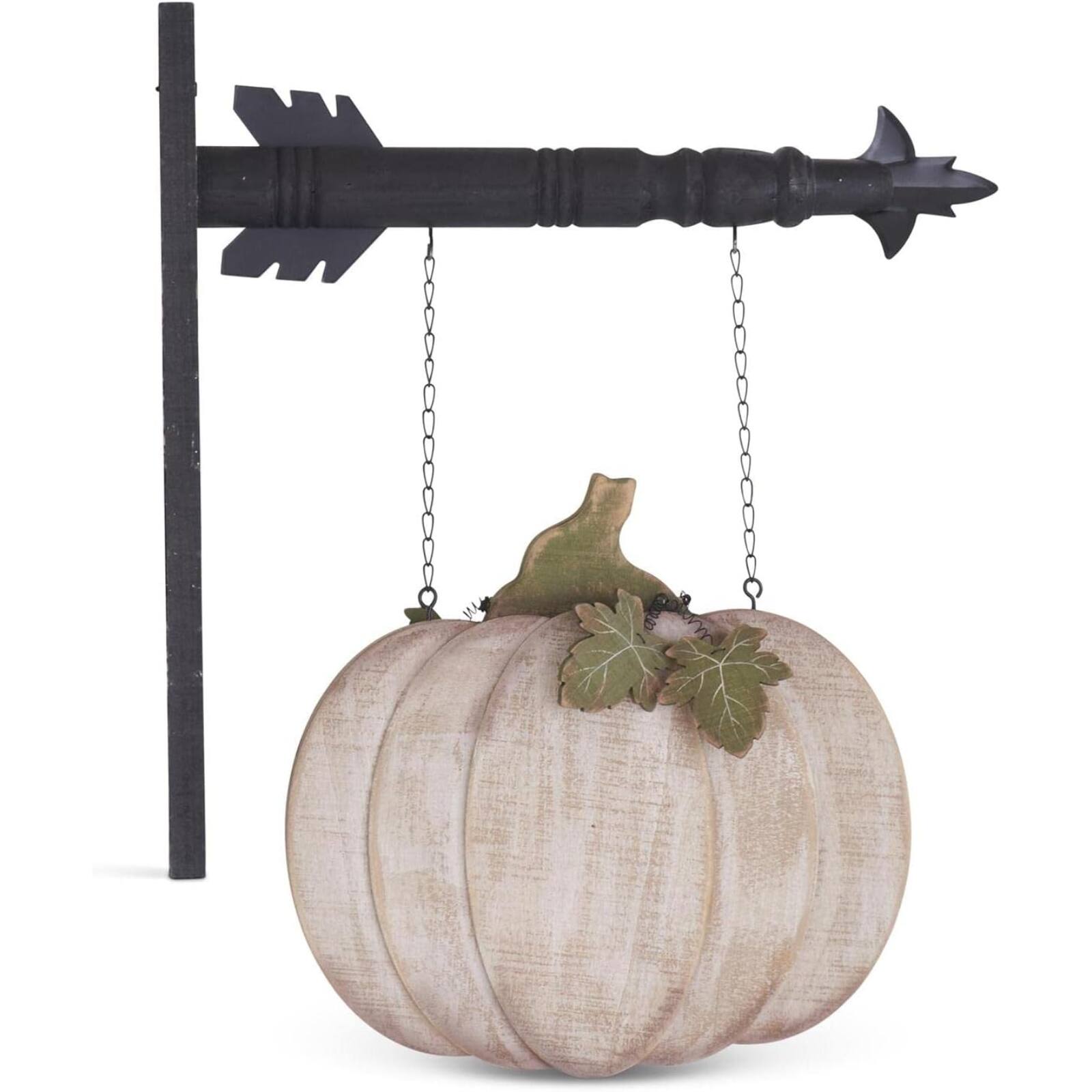 Angle. K&K Interiors - K&K Interiors Whitewashed Pumpkin Wood Arrow Replacement Sign 13 inch - Arrow Sold Separately - Beige.