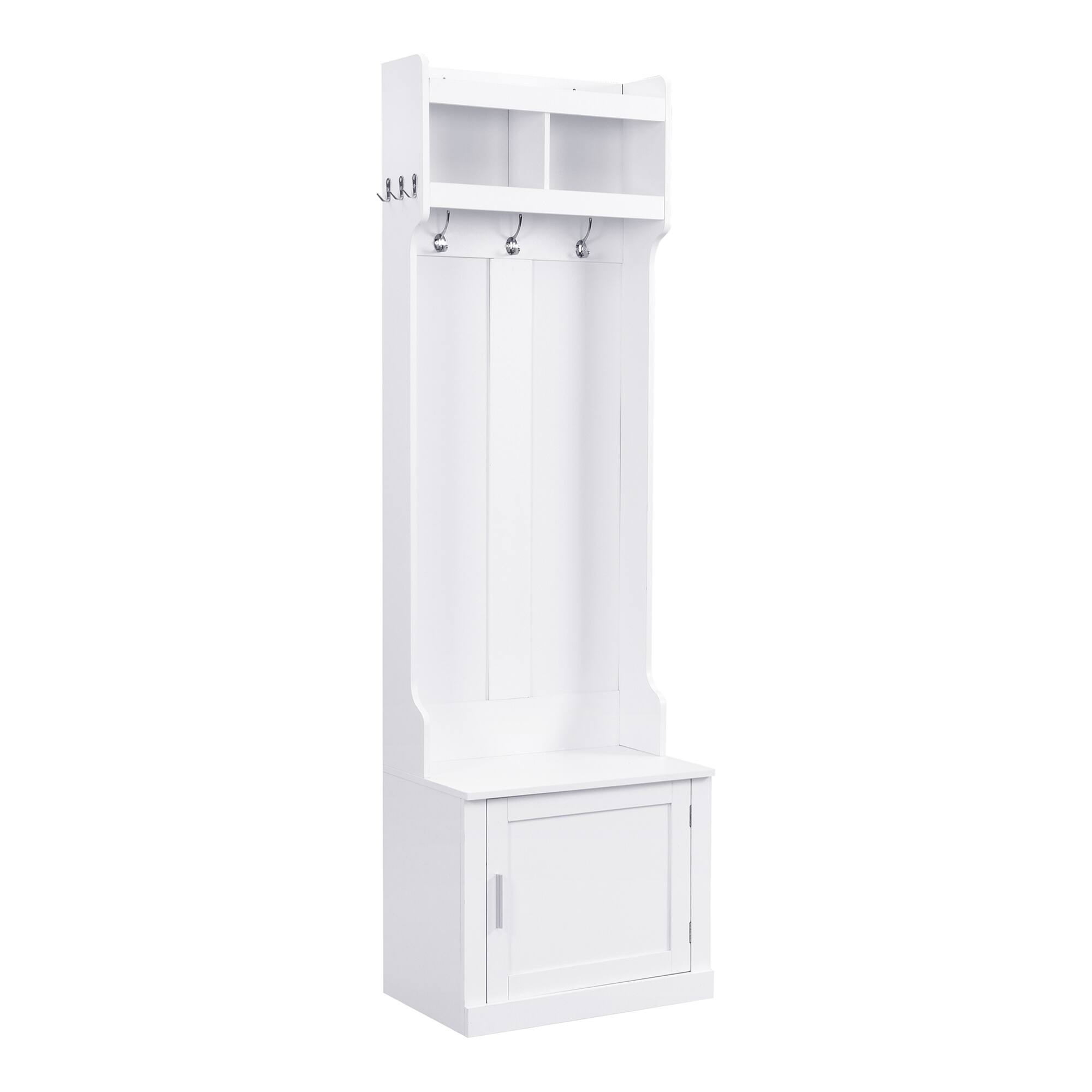 Alt View 6. GOODSILO - Slim Hall Tree with Cabinet and Hooks, Multi-functional Storage Bench for Hallway and Living Room - White.