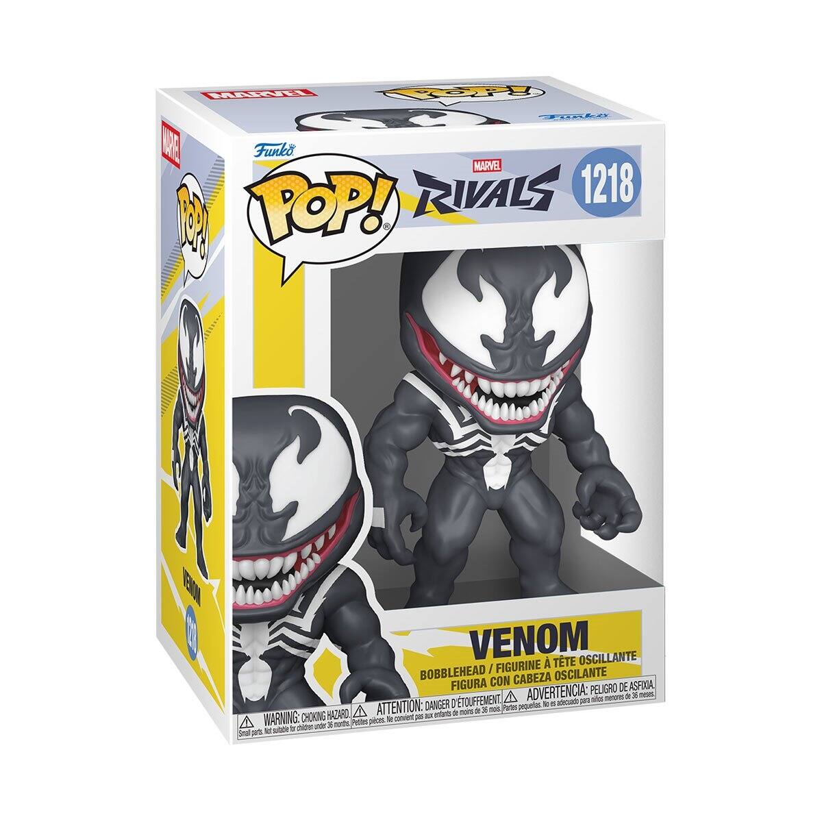 HANt Fop F SIR D Funko MARVEL RIVALS 1218 I POP! A VENOM TTE OSCILLANTE / FIGURINE BOBBLEHEAD CABEZA OSCILANTE FIGURA CON DE ASFIA ADVERTENCIA: PELIGRO 3 meses dofe nh de ATTENTION: DANGER D'TOUFFEMENT pequetes 1 . adeouado pa A mon dE M noit HAZARO enfarts 9 A WARNING: CHOKING Peties pices N conviert DE - ande x meths to sttle Snal ps

VENOM  
BOBBLEHEAD / FIGURINE À TÊTE OSCILLANTE  
FIGURA CON CABEZA OSCILANTE  
ADVERTENCIA: PELIGRO DE ASFIXIA  
ATTENTION: DANGER D'ÉTOUFFEMENT  
WARNING: CHOKING HAZARD - Small parts. Not for children under 3 years.