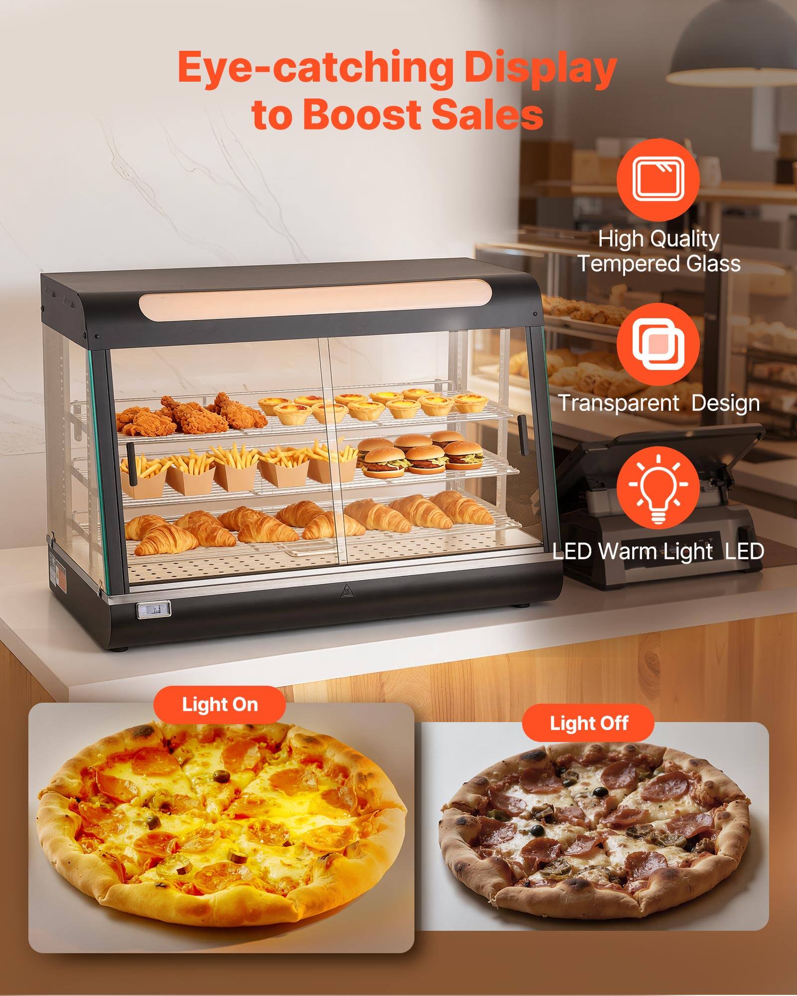 Eye-catching Display to Boost Sales

High Quality Tempered Glass

Transparent Design

LED Warm Light LED

Light On

Light Off