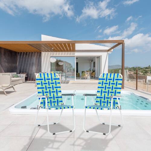 Alt View 7. Winado - 2PCS 37in Patio Lawn Chairs Folding, Webbed Folding, Beach, Portable Camping Chairs for In/Outdoor Yard Garden Beach - Blue Stripe.