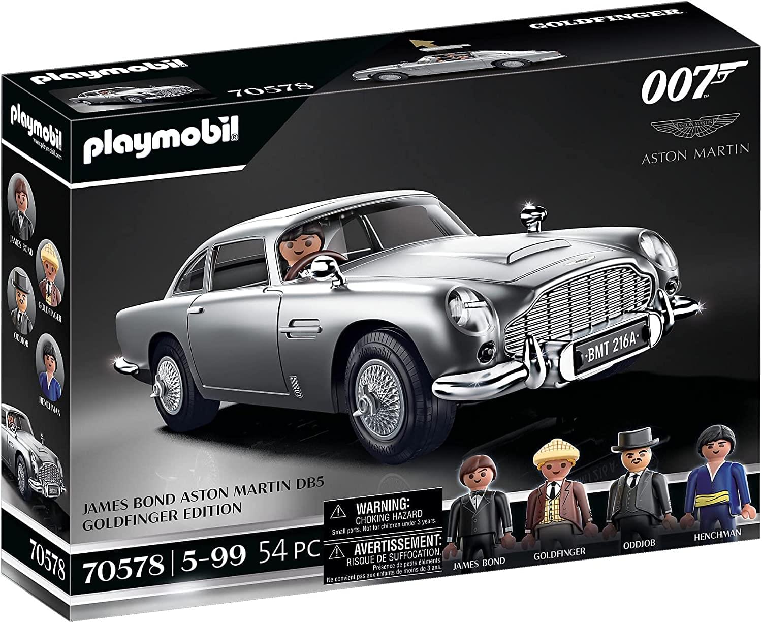 Playmobil 70578  
Playmobil!  
007  
GOLDFINGER  
ASTON MARTIN  
JAMES BOND ASTON MARTIN DB5  
GOLDFINGER EDITION  
54 PC  
70578 | 5-99  

WARNING: CHOKING HAZARD - Small parts. Not for children under 3 years.  
AVERTISSEMENT: RISQUE DE SUFFOCATION. Petite pièces. Ne convient pas aux enfants de moins de 3 ans.  

JAMES BOND  
GOLDFINGER  
ODDJOB  
HENCHMAN  

BMT 216A