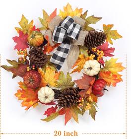 Jojoka - 22-in Orange Fall Wreath for Indoor Outdoor Holiday Decorations - Green