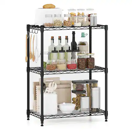 Front. Costway - Costway 3-Tier Metal Storage Shelving Unit 450 LBS Storage Organizer with V-Shaped Rack - Black.