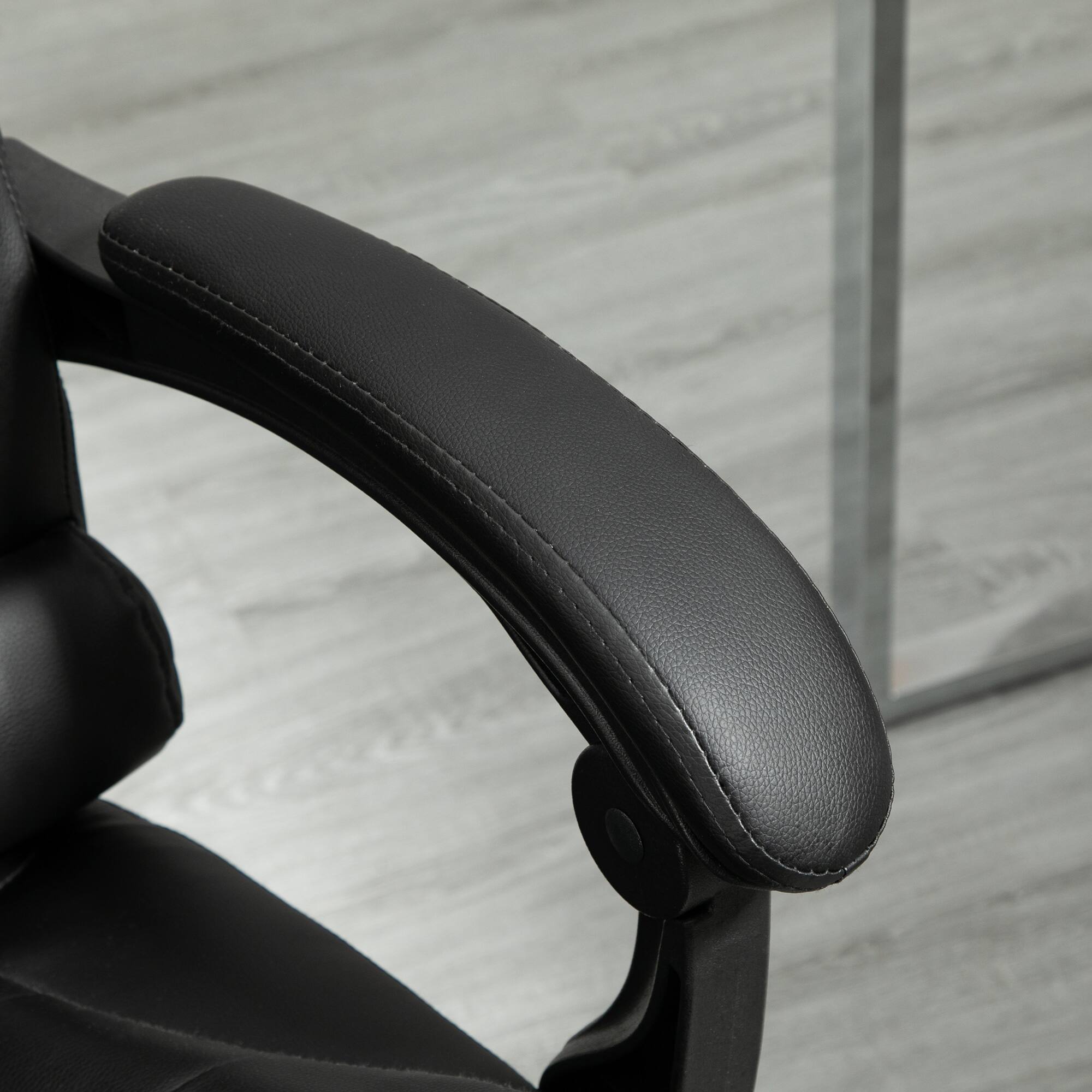 Angle. APRILSOUL - Home Office Chair with PU Leather Foam Padding 145° Recline Footrest Adjustable Height from 46" to 50" - Black.