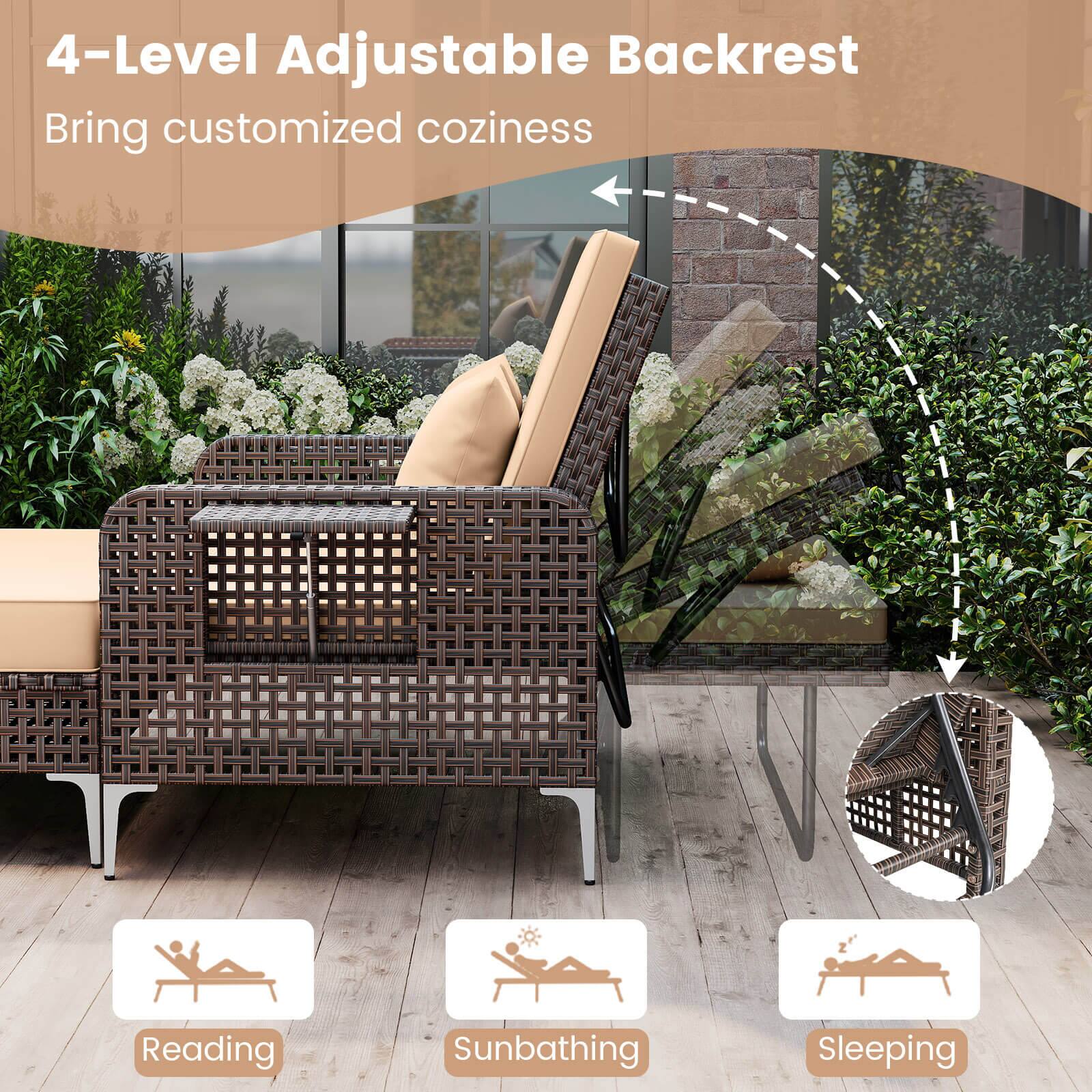 4-Level Adjustable Backrest  
Bring customized coziness  

Reading  
Sunbathing  
Sleeping
