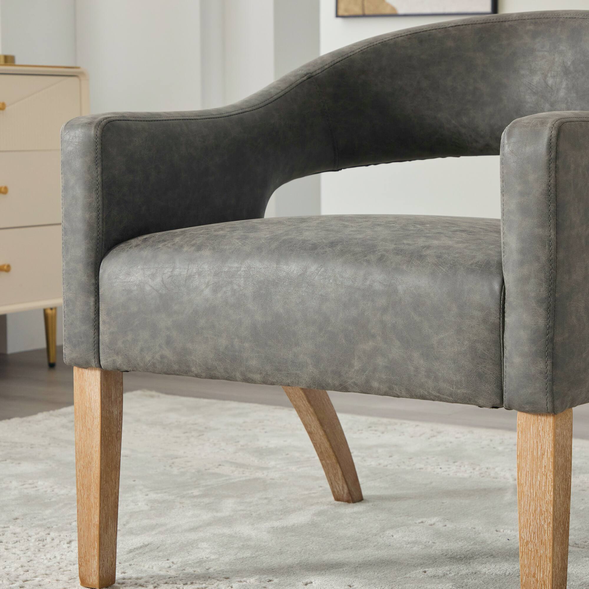 Alt View 4. GOODSILO - Modern Upholstered Accent Armchair with Open Back Design and Solid Wood Legs for Dining and Living Spaces - Gray.