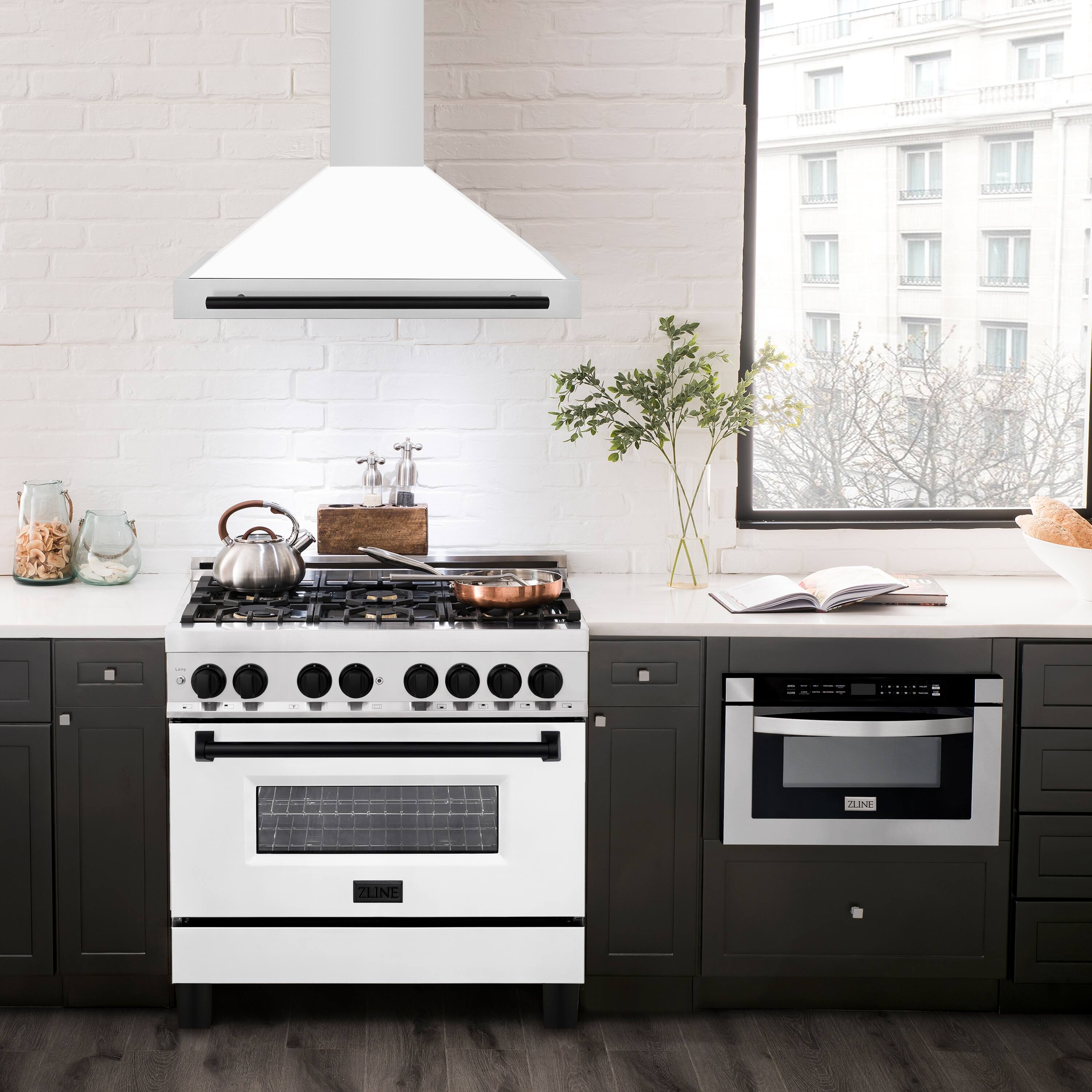Alt View 2. ZLINE - ZLINE 36 in.Autograph Edition Convertible Stainless Steel Range Hood with White Matte Shell and Matte Black Accents - White Matte.
