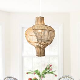 Vaczon - Rattan Pendant Light – Boho Chandelier with Woven Design for Bedrooms, Kitchens, and Dining Rooms - Light Beige