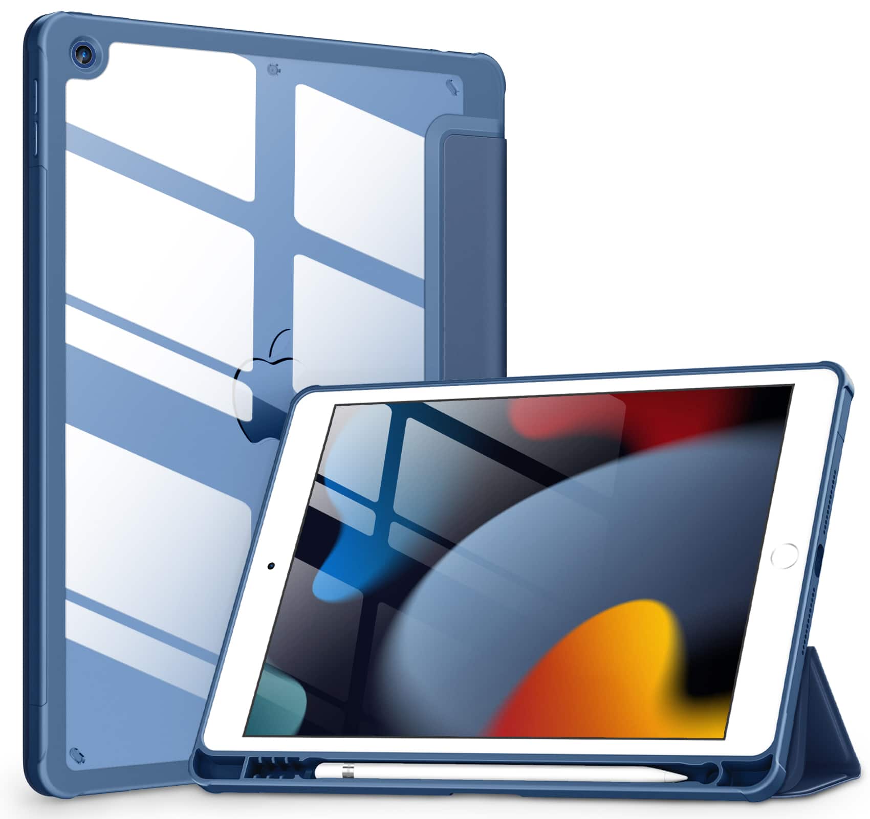 DTTO - Case for iPad 9th/8th/7th Generation 10.2 inch, Clear Back, TPU Shockproof Frame Cover - Navy Blue