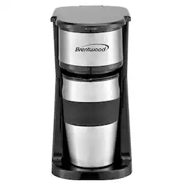 Brentwood - Portable Single Serve Coffee Maker with 14oz Travel Mug - Black