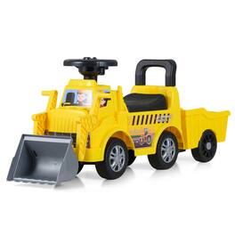 Costway - 2-in-1 Ride on Excavator with Detachable Trailer Shovel Hidden Seat Storage Music - Yellow