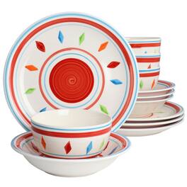 Gibson - Home Heidy 12 Piece Hand Painted Durastone Dinnerware Set - Red