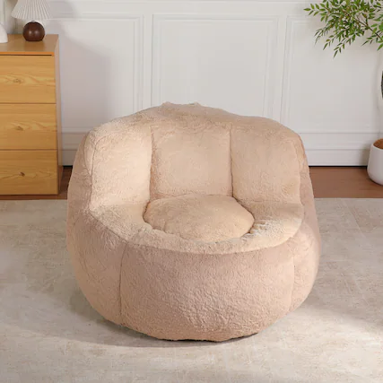 Front. GOODSILO - Oversized Bean Bag Chair Lounger Sofa with Faux Fur Cover and Shredded Foam Filling for Living Room Comfort - Multicolor.