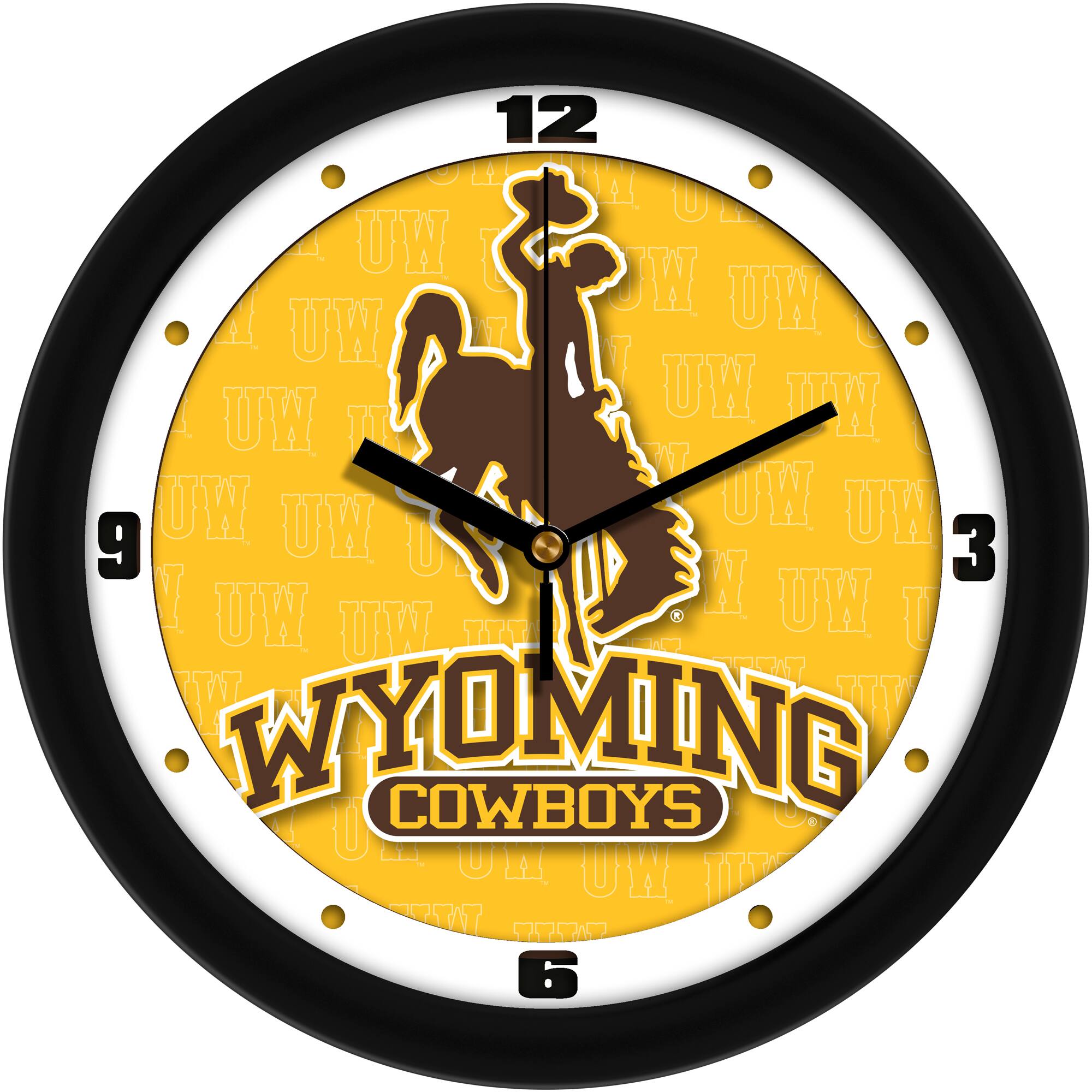 MpDirect - Wyoming Cowboys 11.5'' Suntime Premium Glass Face Dimension Wall Clock - Multicolor