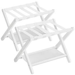 Songmics Home - Luggage Rack, Set of 2, Folding Suitcase Stand with Storage Shelf, for Guest Room, Hotel, Bedroom, Heavy-Duty - Cloud White
