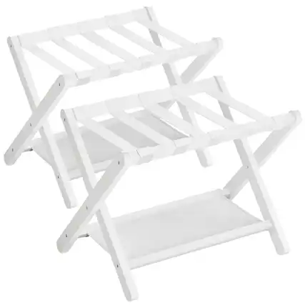 Front. Songmics Home - Luggage Rack, Set of 2, Folding Suitcase Stand with Storage Shelf, for Guest Room, Hotel, Bedroom, Heavy-Duty - Cloud White.