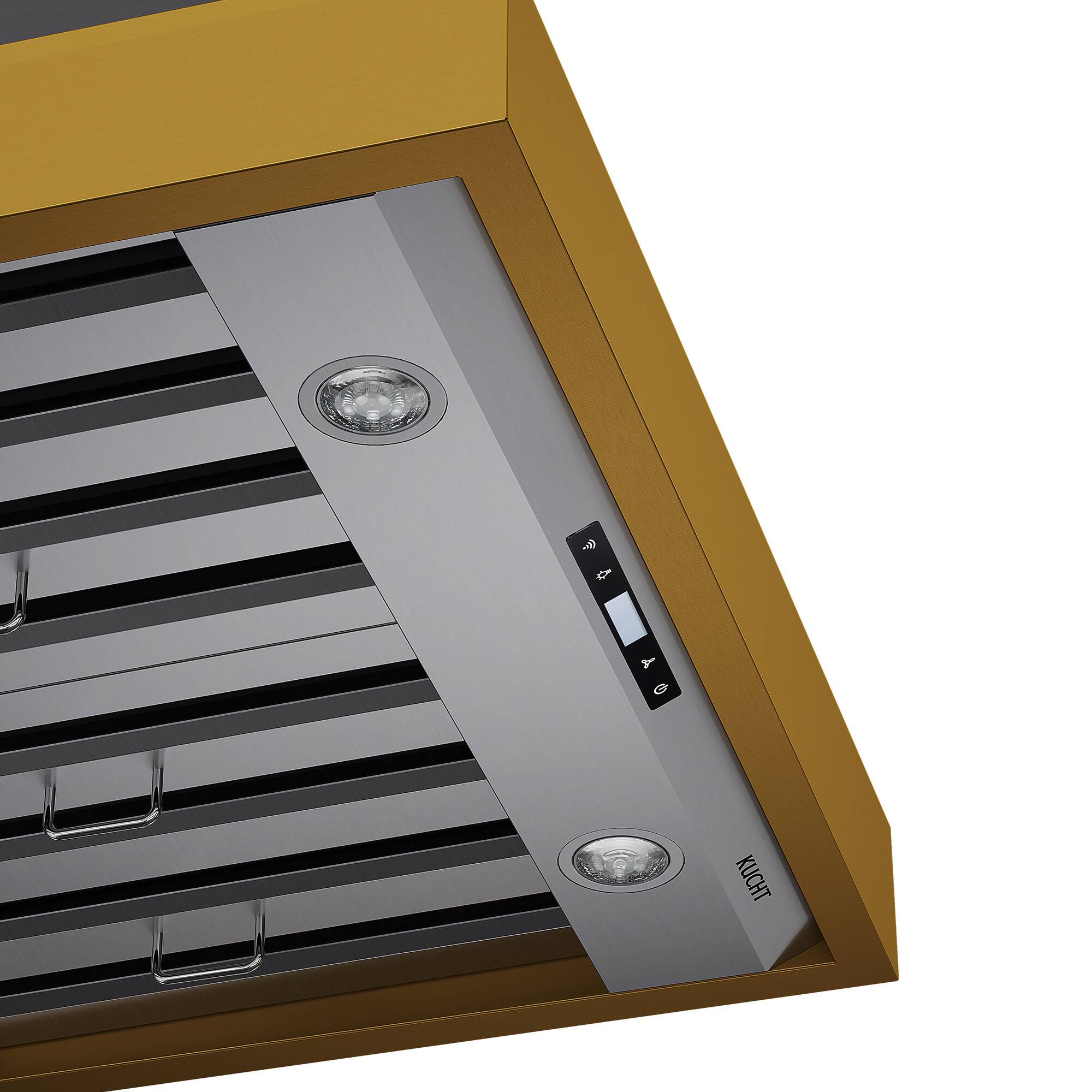 Alt View 1. Kucht - 30" Wall Mount Range Hood 900 CFM – Stainless Steel & Gold Accents - Stainless Steel & Gold.
